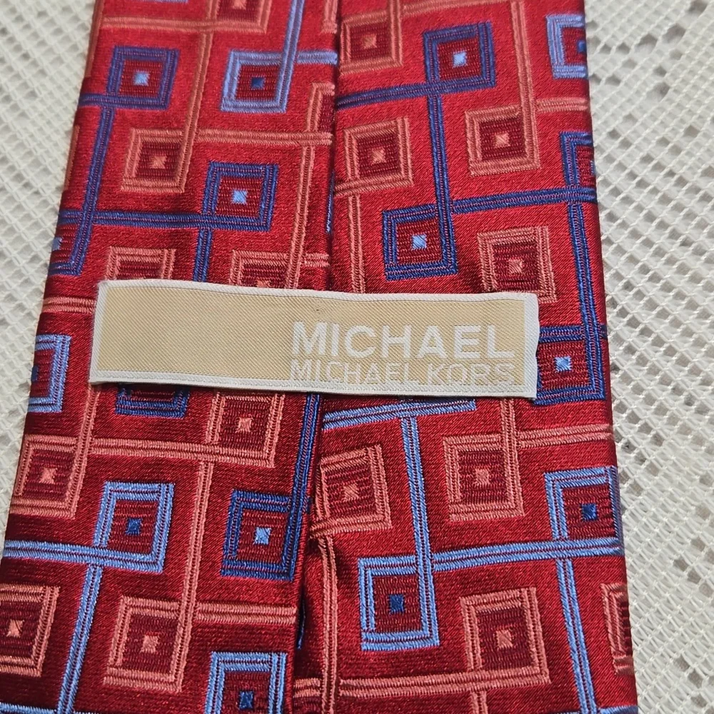 Michael Kors Red and Blue Geometric Tie 100% Silk.
